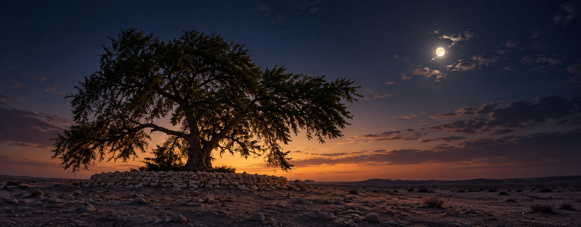 Bahrain's Tree of Life in a fictional twilight atmosphere